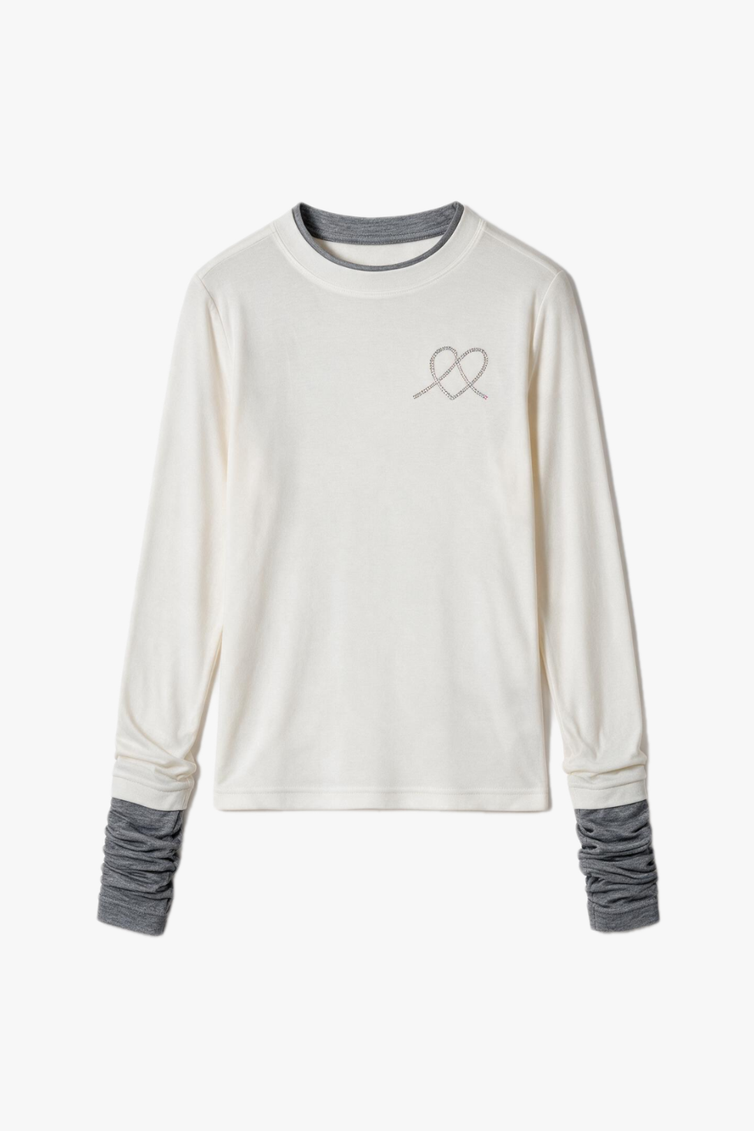 White & Gray Contrast Long-Sleeve T-Shirt -Iridescent Crystal